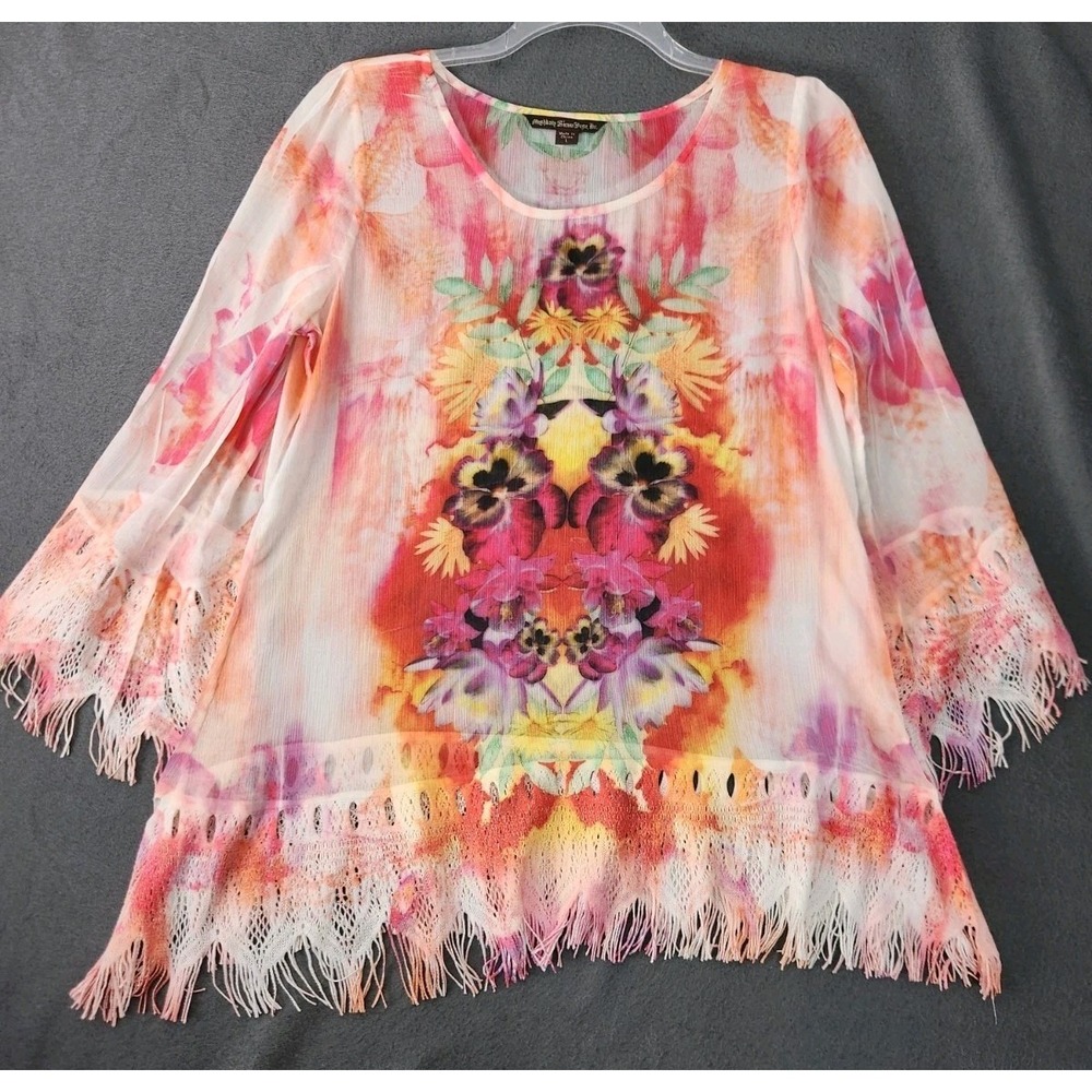 VNTG Y2K Mushka by Sienna Rose Rose Floral Top L Blouse Top Yellow Pink Romance